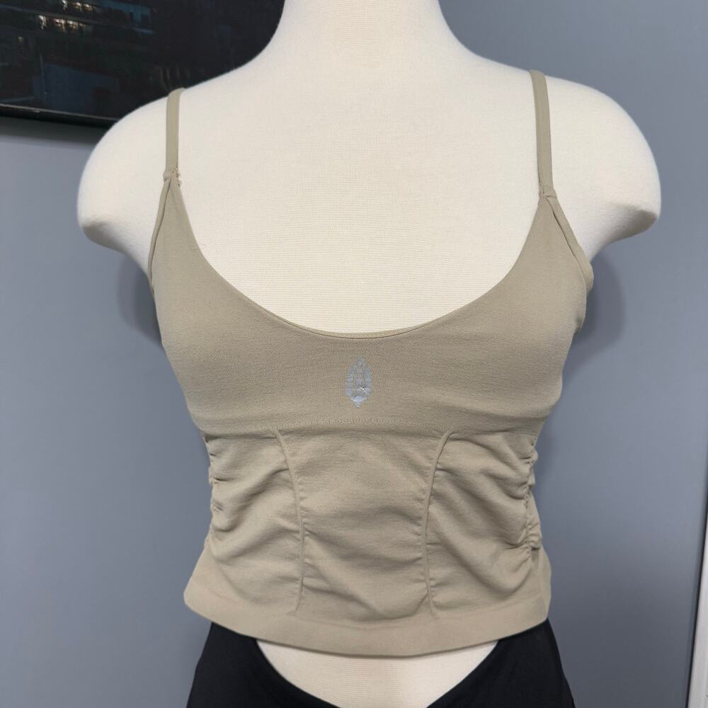 Free People Movement Good Karma Ruched Crop Tank in a mushroom color, M/L